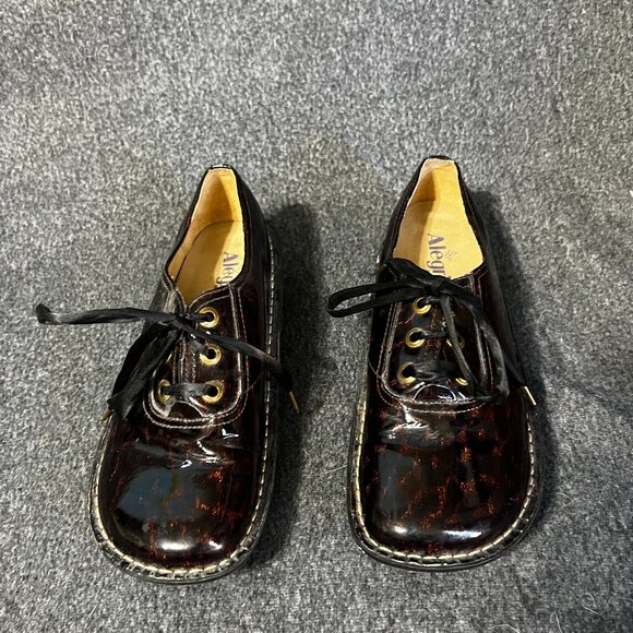 Alegria ABB-4  Brown Tortoise Shell Glazed Lace -Up Leather Oxford SZ US 9 EU 40 - Picture 1 of 9